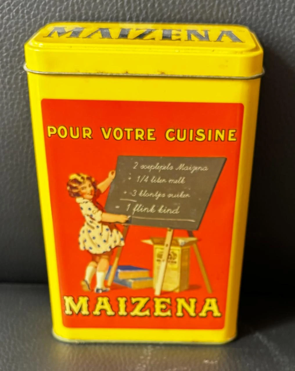🌽 Ancienne Boîte en Métal MAIZENA Vintage avec Décor Fillette & Tableau